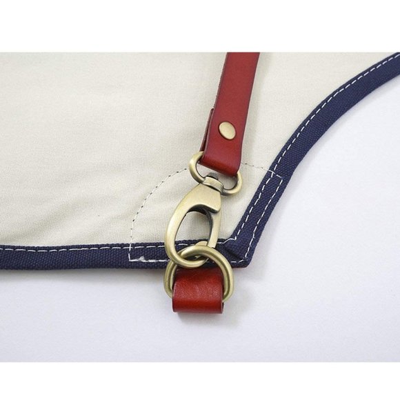 Blue Canvas and Leather Utility Apron with Pockets - Picture 7 of 8